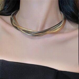 Multilayered Chunky Choker Necklace for Women Punk Stainless Steel Snake Bone